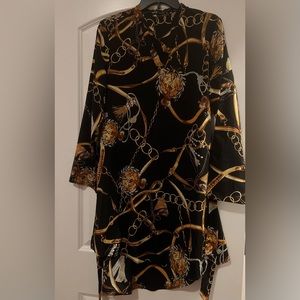 Notched Neck Chain Print Belted Dress